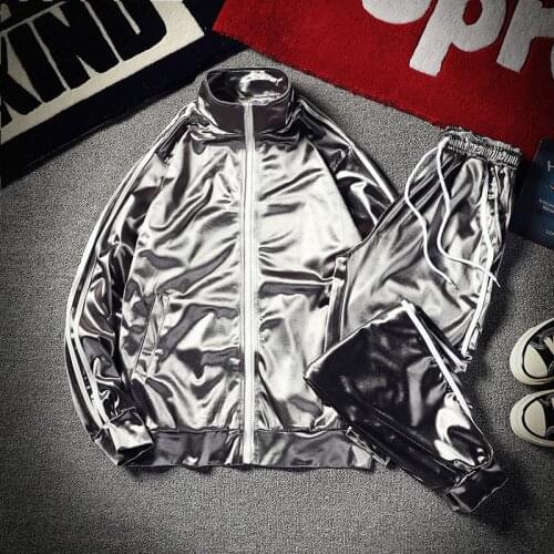 New women' spring and autumn large size fashio sports suit female Korean of chiffon glossy silk baseball uniform lover two-piece