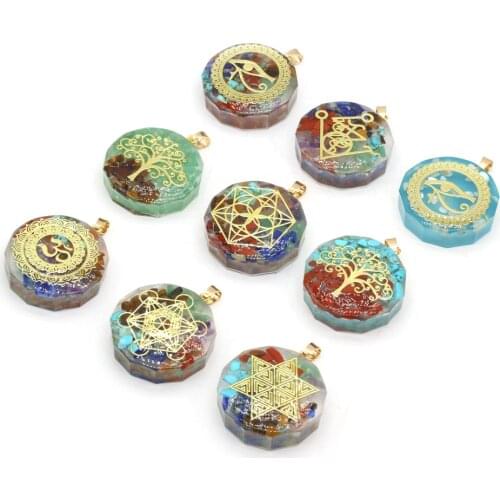 Orgonite Round Energy Pendants 7 Chakras Reiki Heal Meditation Stone for Jewelry Making Diy Women Necklace Earrings Crafts