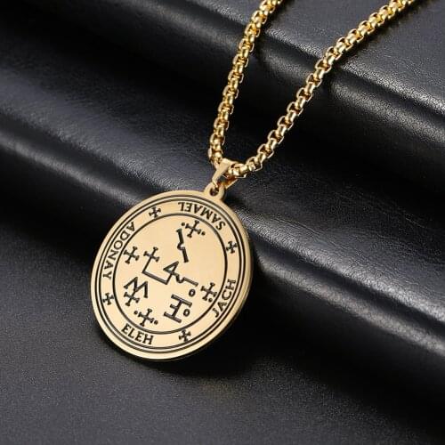 Teamer Archangel Raphael Key of Solomon Pendant Necklace Amulet SAMAEL Angel Gabriel Uriel Arch Angel Stainless Steel Necklaces