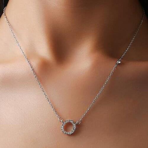 Crystal Circle Pendant Necklace Jewelry Silver plated color Necklace For Women Necklaces & Pendants Charms Jewellery A305