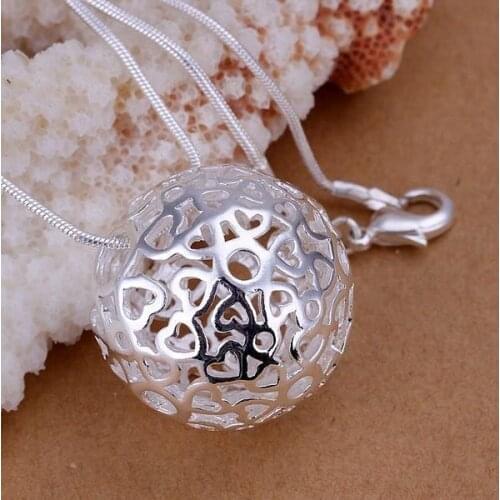 P009_2 Lucky Charm Silver Color Pendants For Women Sterling Necklace Accessories Fashion Three-dimensional Ball /filanzsa