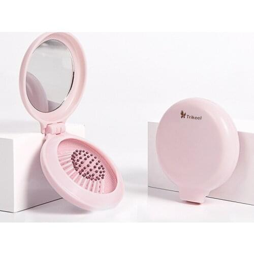 Plastic Mini Hair Brush Folding Portable Air Cushion Comb Women Scalp Massage Hairdressing Hairbrush With Mirror Salon Tool