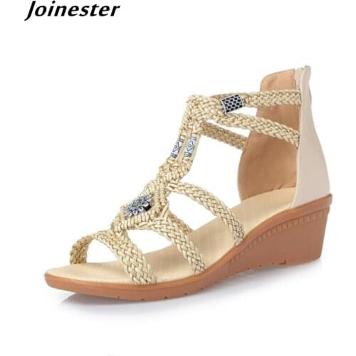 Weaving Gladiator Sandals for Women Bohemia Cover Heel Beach Shoes Ladies Wedge Casual Sandal sandales femmes été Female Pumps