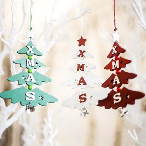 Holiday Decoration Colorful Wooden Christmas Letter Bell Tag Ornament Tree For Christmas Party Decorations