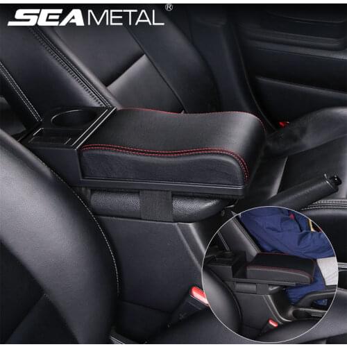 PU Leather Car Armrest Storage Box Adjustable Arm Rest Box with 2 USB Charging Ports Elbow Support Cushion Interior Accessories