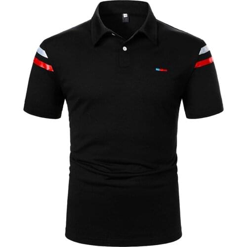 Men Striped Polo Men Leisure Polo Shirt Pure Black Short Sleeve Polo New Clothing Streetwear Casual Fashion Men Tops Tees Camise