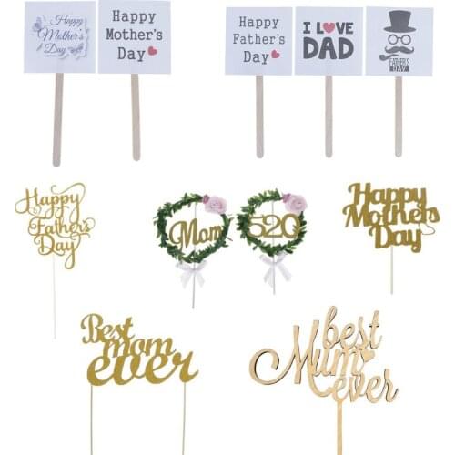 Happy Father 's Day Mothers Day Gold Paper Cupcake Toppers Mothers Fathers Day Happy Birthday Cakes Party Gifts Decoration
