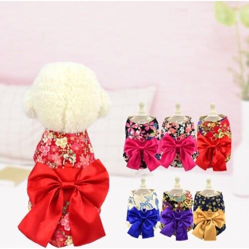 Dog Pet Vest Harness Kimono Style Cat Harness Cherry Blossoms Breathable Dring Leash Set Butterfly Bow Dog Apparel Outfit S M L