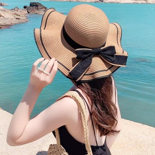 Straw hat female summer seaside Korean summer wild sunscreen sun hat beach sun hat big brim and big brim