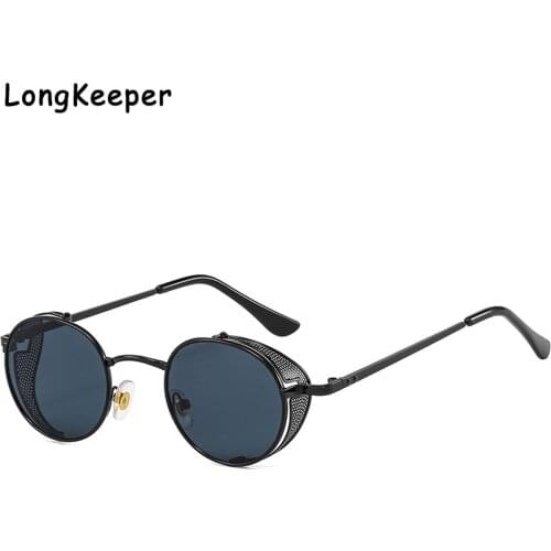 2021 Vintage Round Steampunk Sunglasses Men Brand Design Red Lens Punk Sun Glasses Black Metal Eyewear Women UV400 Shades Oculos