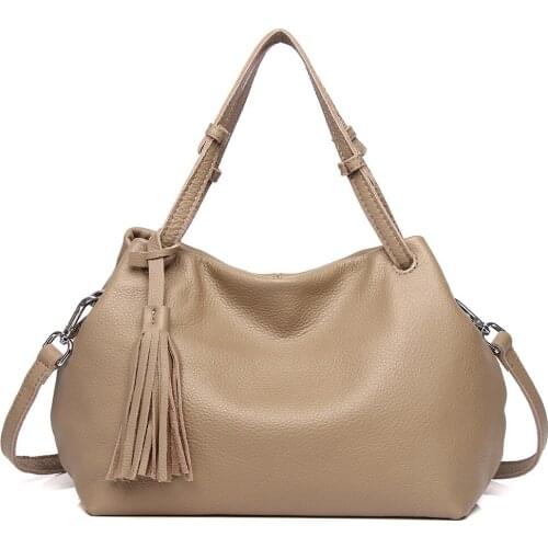 Tassel Genuine Leather Women Shoulder Bags Simple Casual Lady Handbag Brand Designer Natural Leather Female Crossbody Bags Totes