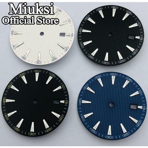 Miuksi 33.4mm black blue white watch dial luminous dial fit NH35 movement