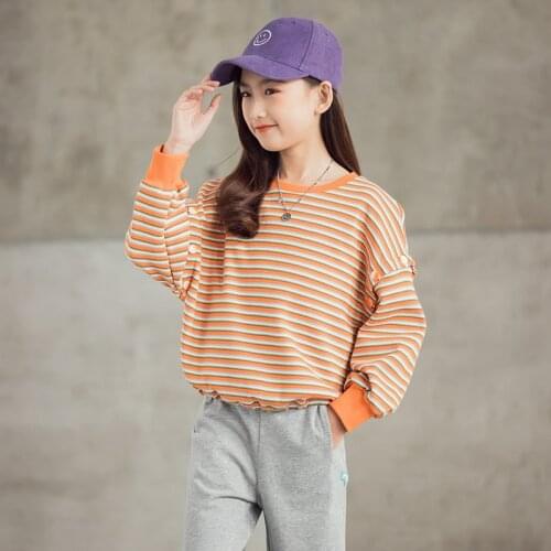 Teen Girls Long Sleeve Stripe Tops 2021 Spring Autumn Children Fashion Casual Sweatshirt 10 12 13 14 years