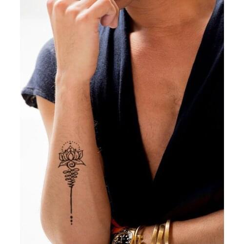 Waterproof Temporary Tattoo Stickers Black Mandala Sanskrit Lotus Design Fake Tattoos Flash Tatoos Arm Body Art for Women Men