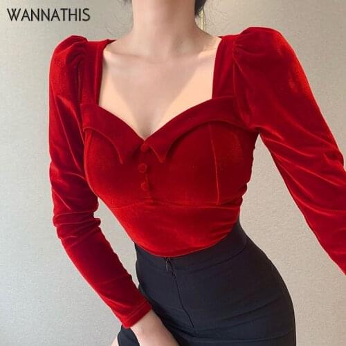 WannaThis Velvet Womens T-Shirts Long Sleeve V-neck Sexy Slim Bodycon Autumn Winter Warm Fashion Top Casual Soft T-Shirts Women