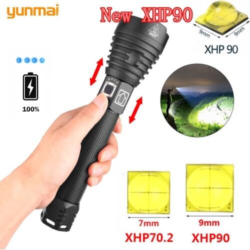 Brightest led flashlight XHP90 Flashlight power 26650 battery USB Rechargeable powerful Tactical Flash light torch For Camping