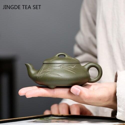 Yixing Purple Clay Stone Scoop Teapots Raw Ore Green Mud Tea Pot Household Handmade Kettle Chinese Tea Ceremony Supplies 110ml