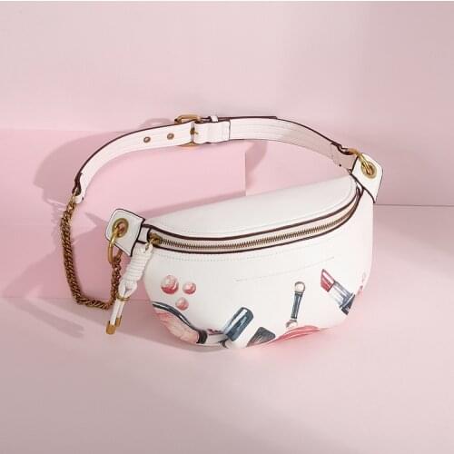 One Shoulder Crossbody Lipstick Print Chest Bag Women 2021 Fashion Design White All-Match PU Wrap Zipper Pull Dumpling Bag