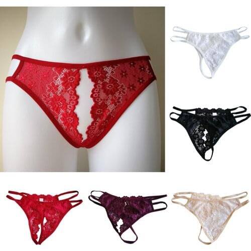 Womens Stretchy Floral Lace Open Front Thong G-String T Back Underwear Panties Erotic Briefs Sexy Lingerie