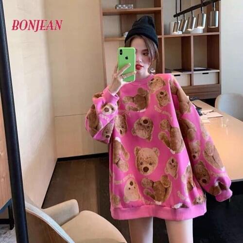 2020 Pink Hoodie Loose Plus Size Streetwear Women Winter Tops NEW Autumn Korean Pullover Oversized Crewneck Christmas Sweatshirt