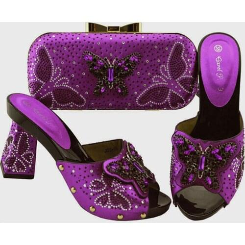 2020 New women wedding shoes Royal blue New Arrival Ladies Italian design Shoe and Bag Set Decorated with Rhinestone for party