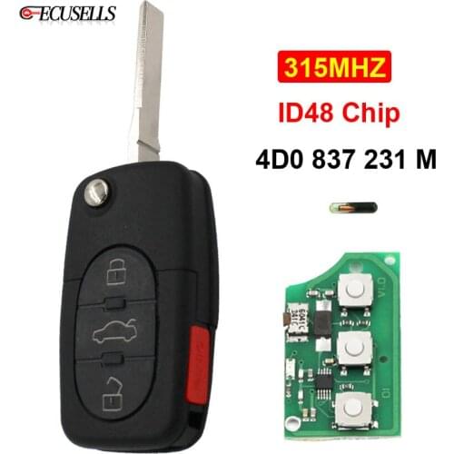 3+1/4 Button Folding Remote Key 4D0 837 231 M 315MHZ ID48 Chip 4D0837231M for Audi A6 Quattro TT S6 TT Quattro HU66 Uncut Blade