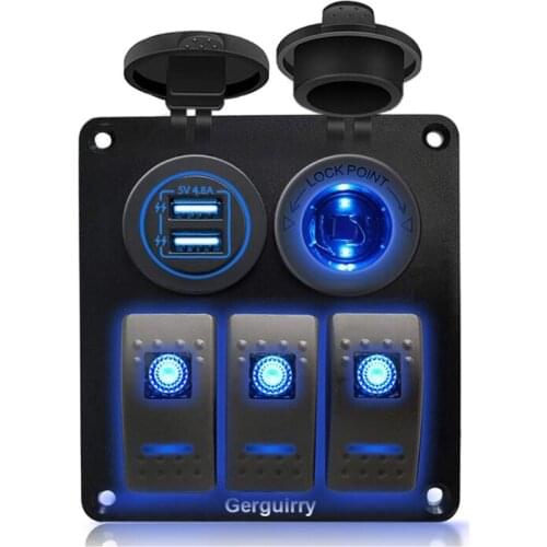 3 Gang Boat Car Switch Panel Waterproof 12V 24V Circuit Control Digital Voltmeter Dual USB Port Outlet Combination Socket For RV
