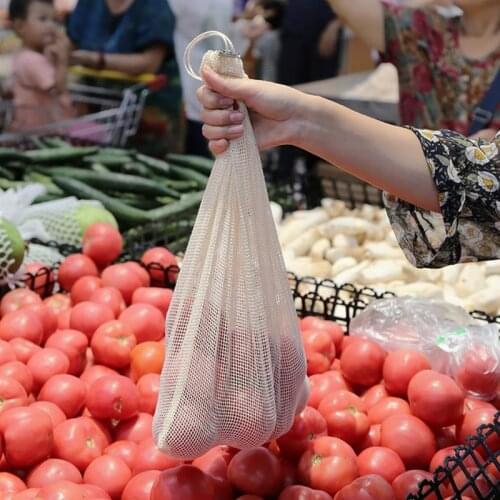 3PCS Produce Bag Reusable Drawstring Cotton Mesh Shopping Bag Grocery Bag Kitchen Fruit Vegetable Drawstring Mesh Bag