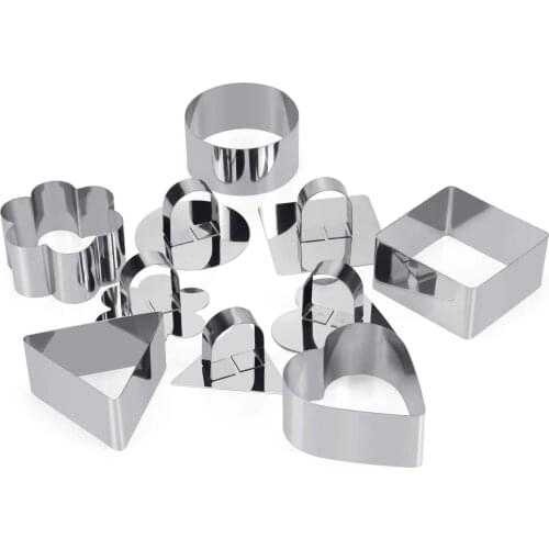 5 Piece Mousse Cake Ring Mold Set Stainless Steel Dessert Mousse Mold with Pusher Cooking Rings For Fluffy Pancakes Rice Salad