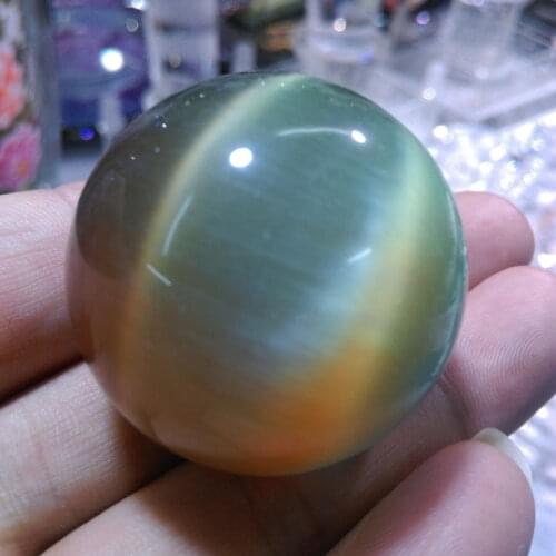 95g Rare Natural Quartz color Cat Eye Crystal Healing Ball Sphere 38-40mm Stand
