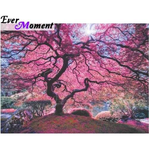 Ever Moment Diamond Painting Pink Tree Mosaic Full Square Drill Picture Of Rhinestone Diamond Embroidery Home Decoration ASF1446