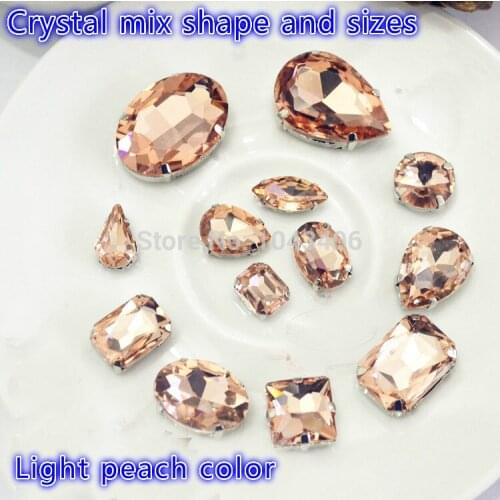 Free shippment Mix Size Crystal light peach Color Sew on beads With Claw Beads Costumes Diamante with Settings