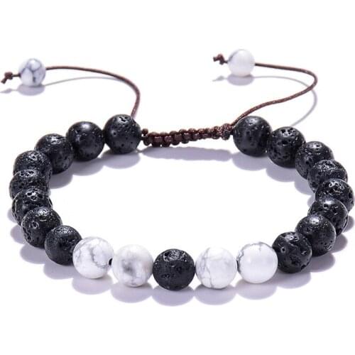 Natural white turquoise multi-kind stone mixed lava volcanic rock beaded simple fashion style charms unisex bracelets