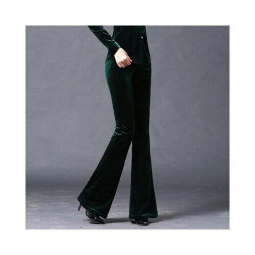 Fashion pants womens new high quality imported fabric gold velvet bell-bottom pants trousers large size casual pants women