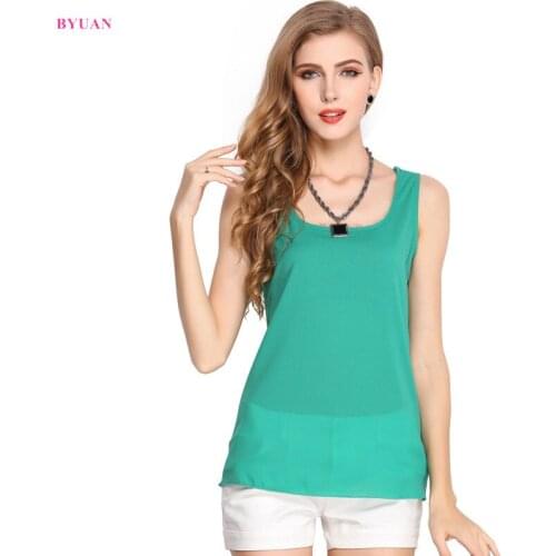 BYUAN Tank Tops Summer Women Tops Chiffon Shirt Candy Color Woman Tees 2018 Sleeveless Vest Shirt Women Shirts 10 Colors