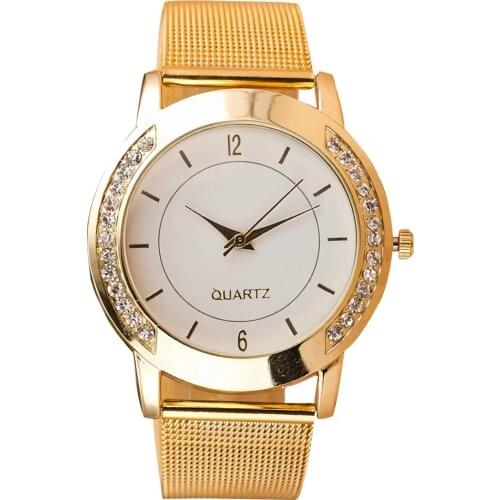 HOT SALE Noble Elegant Fashion Wrist Watch For Women Rhinestone Inlaid Round Dial Mesh Band Analog Quartz Wrist Watch Pin Buckle