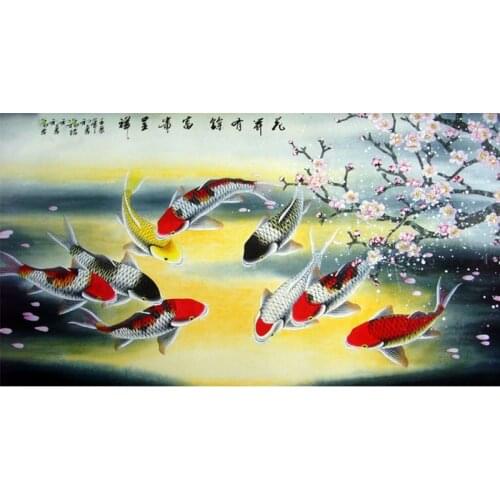 DIY 5D Diamond Embroidery money nine fish Diamond Mosaic Picture wealth tree Rhinestones Diamond Painting Cross Stitch Kit G715