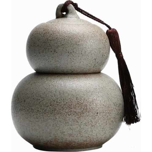 Two-pound gourd tea pot ceramic sealed pot rough pottery retro double creative tea pot storage tank