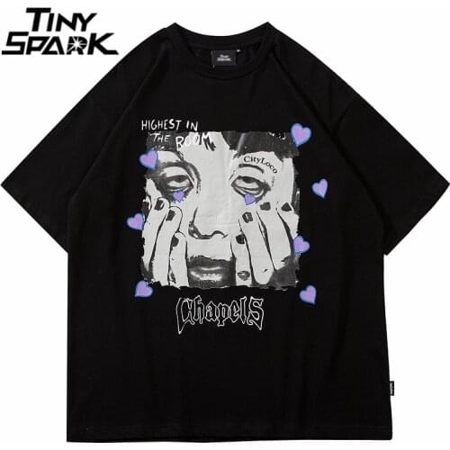 Men Hip Hop Streetwear Tshirt Funny Face Letter Printed T Shirt 2021 New Summer Harajuku Cotton Short Sleeve Tops Tees Black