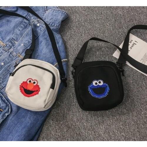 HJKL Sesame Street Cookie Monster The gift canvas bag cartoon printed Shoulder bag casual contracted students bag shopping bags
