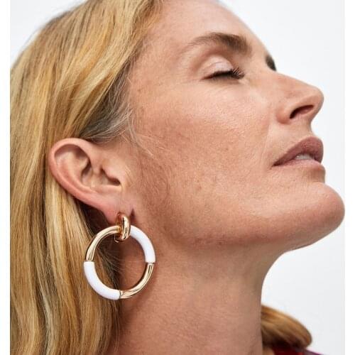 JURAN Gold & White Colors Round Geometric Metal Drop Dangle Earring 2019 New Arrival Statement Earrings For Women Bijoux