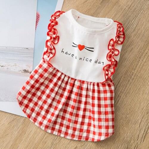 Plaid dress pet Clothing dogs skirt dog Clothes small Costume cotton French Bulldog Print cute summer White girl collar perro