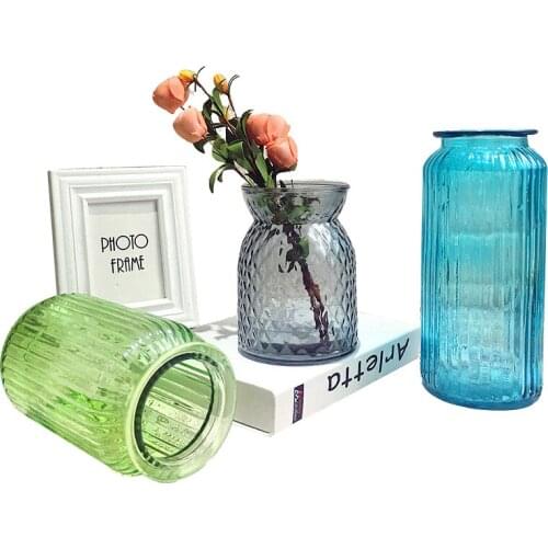 Colorful Vases New Ash Transparent Glass Vase Home Decoration Shop Decorations Brief Flower Vase Hydroponic Bottle