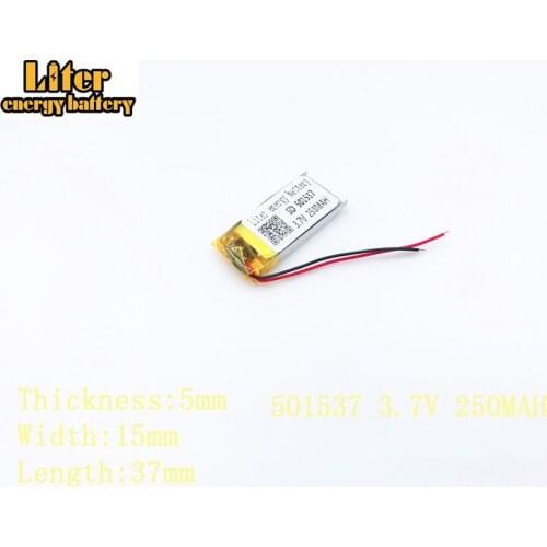 Liter energy battery 3.7V 250mAh 501537 plug Lithium Polymer Li-Po Rechargeable Battery For MP3 MP4 MP5