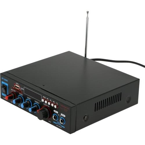 12V 220V Mini Audio Power Amplifier BT Digital Audio Receiver AMP USB SD Slot MP3 Player FM Radio LCD Display Dual Microphone