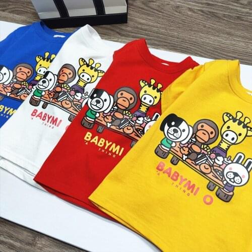 Fashion Kids Boy Girls Cartoon Animal Together Pattern Printed Shirt Summer Short Shirts Tops Tee Children Clothes