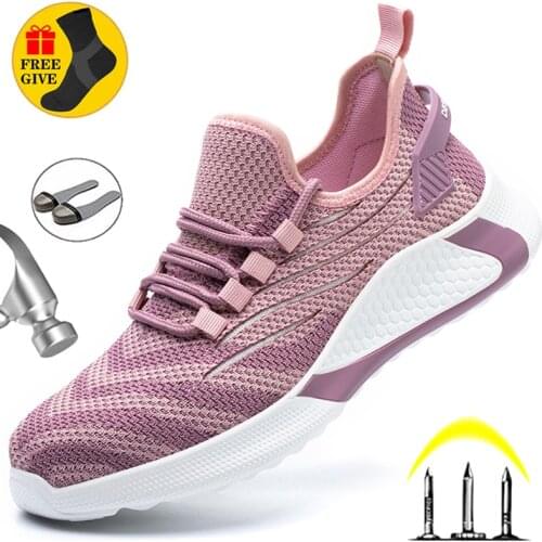 Fashion Safety Shoes Women Work Sneakers Steel Toe Shoes Anti-Puncture Work Shoes Women Boots Comfort Female Shoes Ankle Boots