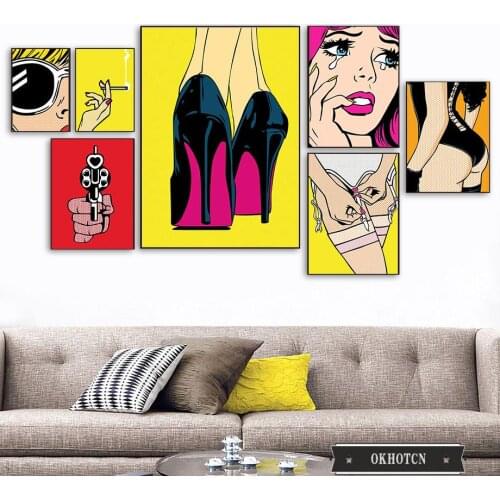 Fashion Sexy Women Underwear High-Heeled Shoes Canvas Painting Abstract Cartoon Posters and Prints Wall Art Pictures for Room