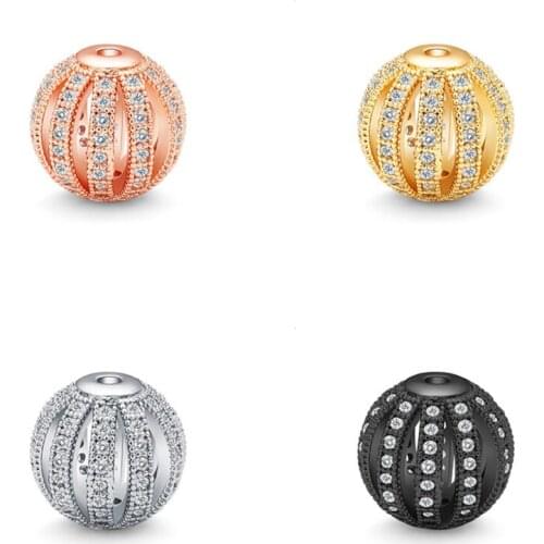 Fashion Round Hollow Ball Luxury Cubic Zircon 11MM Charm Ball Jewelry DIY Brass Micro Pave CZ Beads Jewelry Making Findings