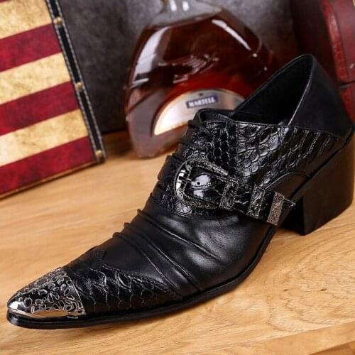 New Italian Mens Shoes High Heels Snake Skin Genuine Leather Mens Shoes Oxford Pointed Toe Dress Formal Office Sapato Social